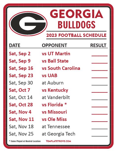 georgia bulldogs football schedule printable|uga football schedule 2022 23.